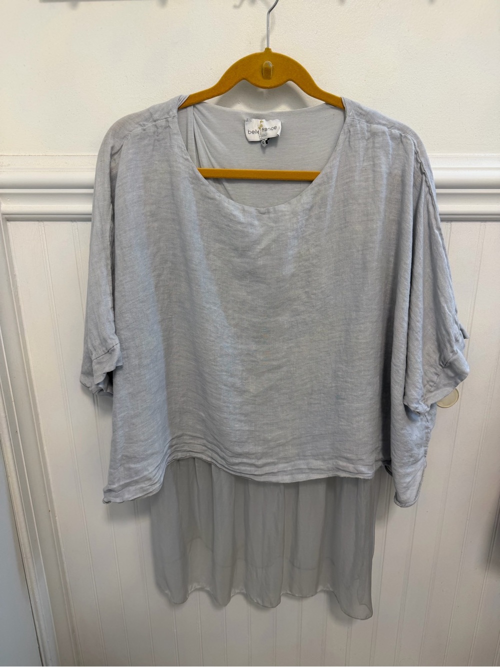 Belle France Light Gray Layered Linen-Blend Women's Blouse